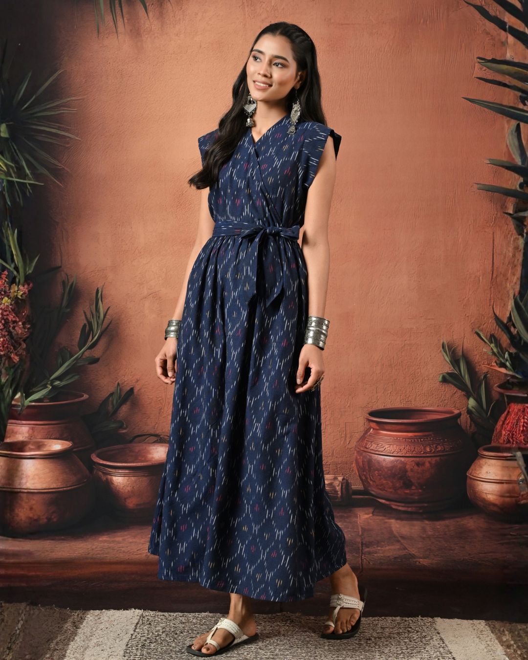 Akira Navy Ikat Wrap Maxi Dress Bo