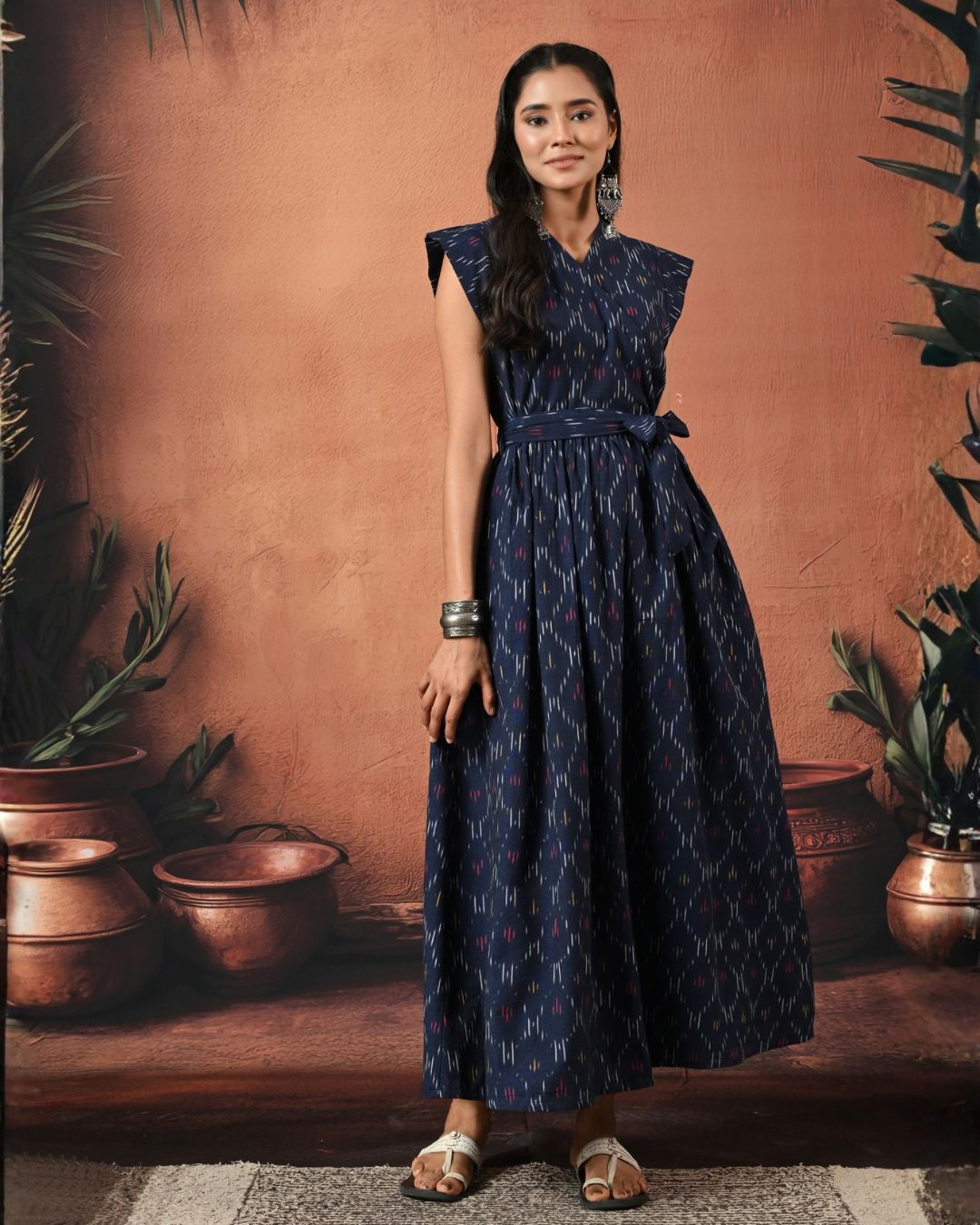 Akira Navy Ikat Wrap Maxi Dress Bo