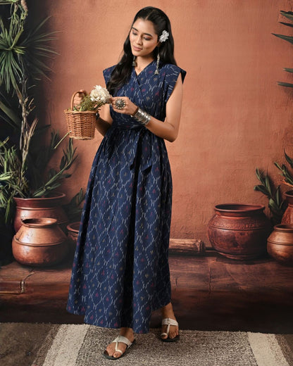 Akira Navy Ikat Wrap Maxi Dress Bo