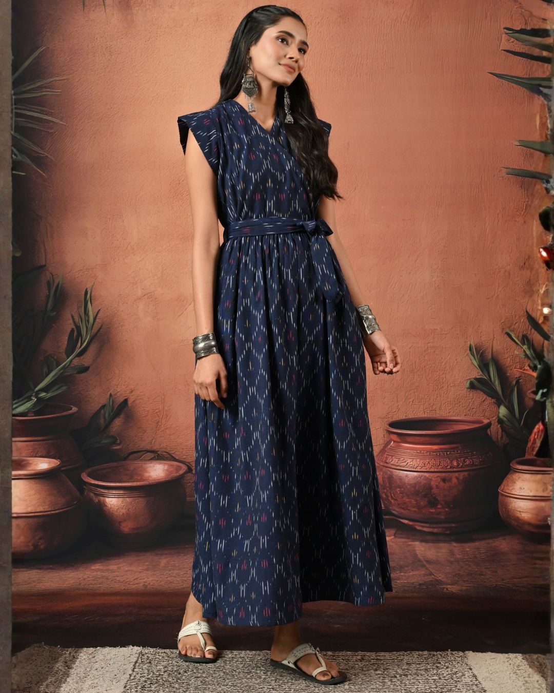 Akira Navy Ikat Wrap Maxi Dress Bo