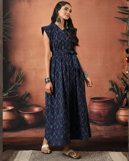 Akira Navy Ikat Wrap Maxi Dress Bo