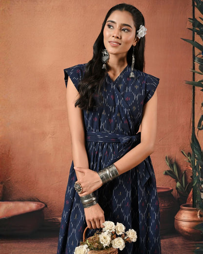 Akira Navy Ikat Wrap Maxi Dress Bo