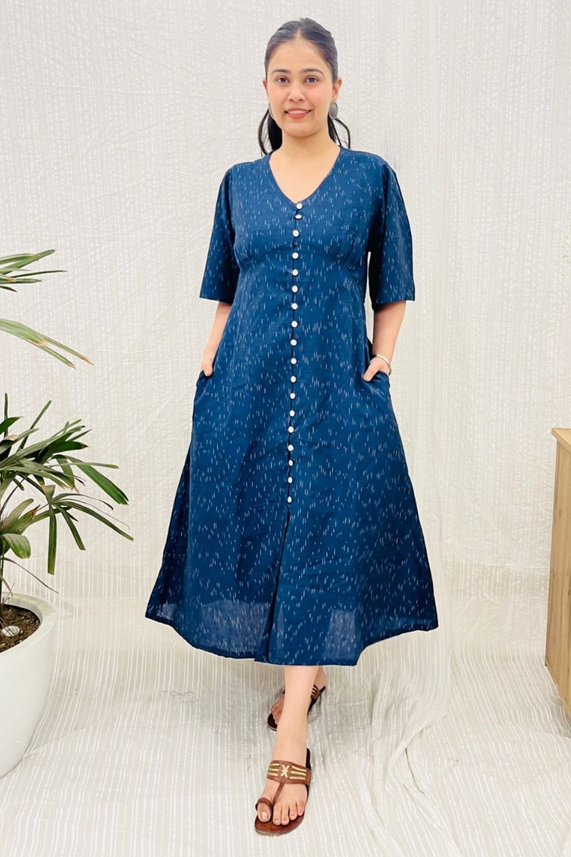 Navy Ikat Aline Shirt Dress