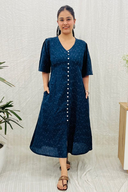Navy Ikat Aline Shirt Dress