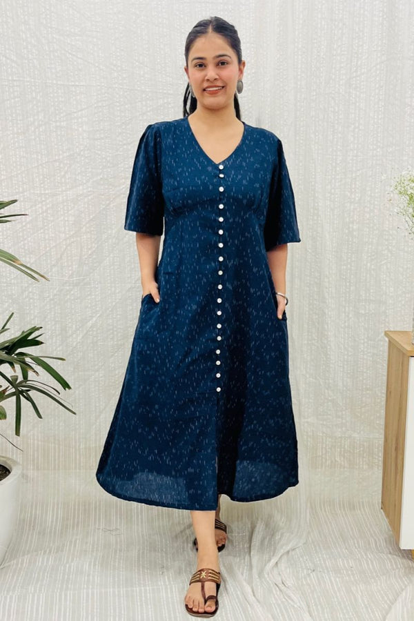 Navy Ikat Aline Shirt Dress