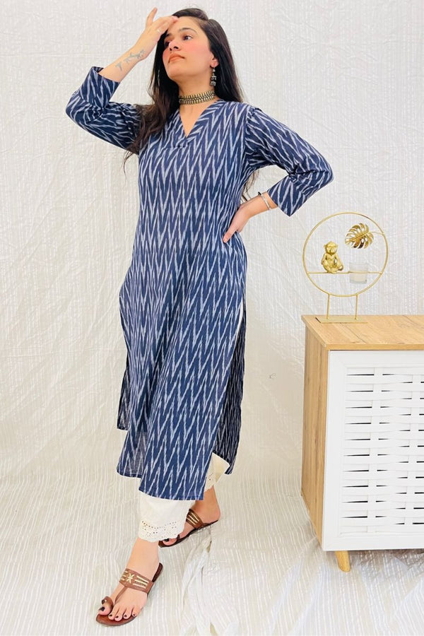Navy Ikat Long Kurta LP- 48Hr Delivery