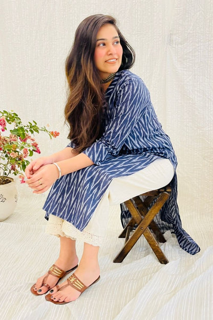 Navy Ikat Long Kurta LP- 48Hr Delivery