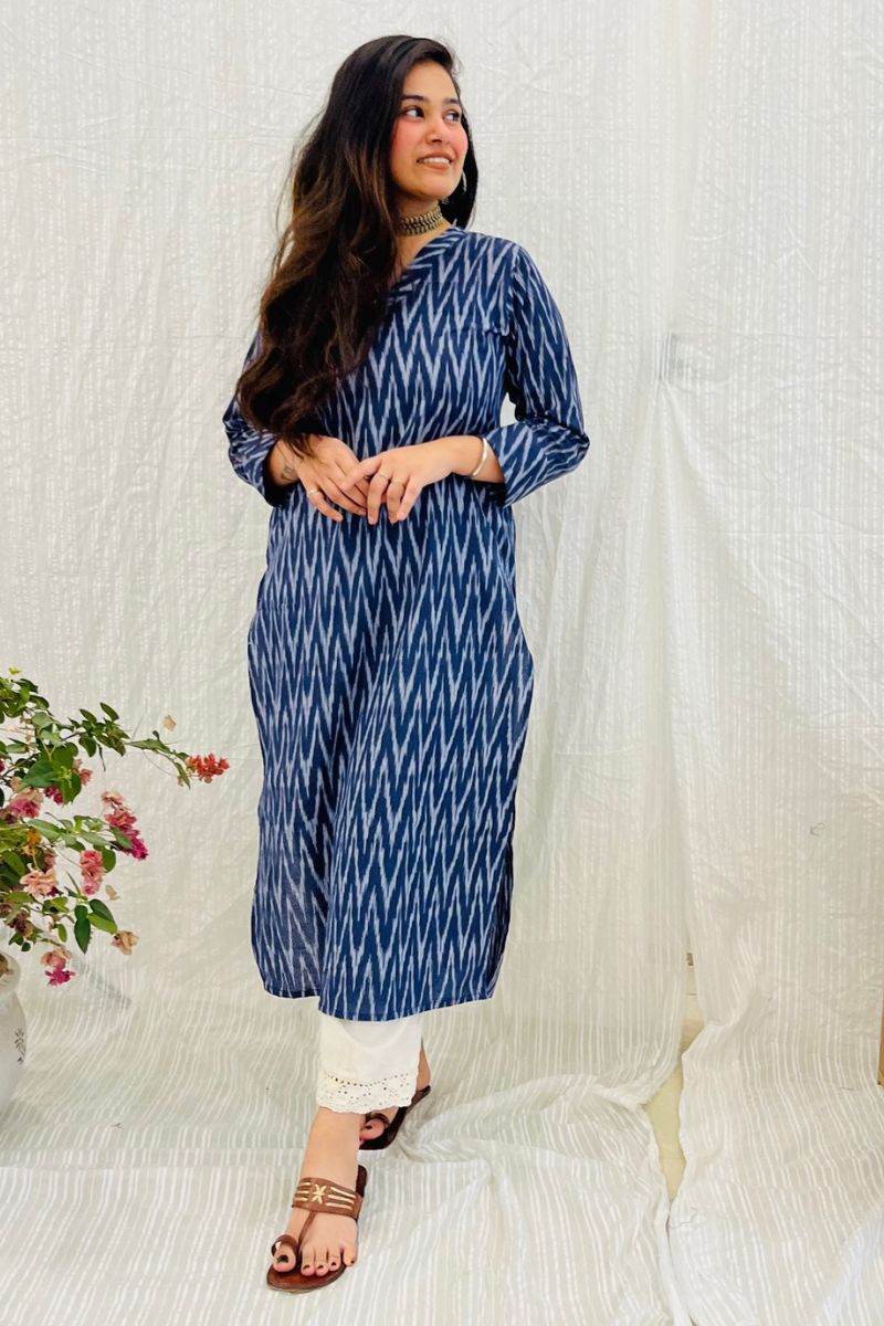 Navy Ikat Long Kurta LP- 48Hr Delivery