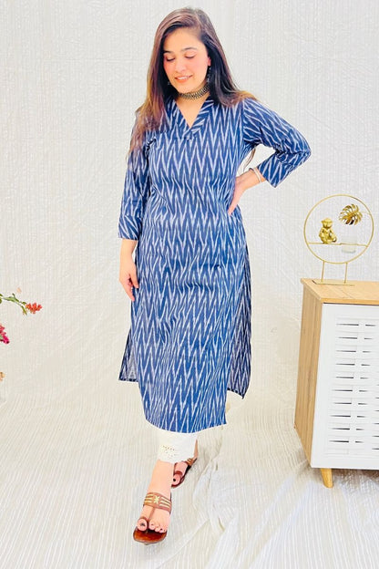 Navy Ikat Long Kurta LP- 48Hr Delivery