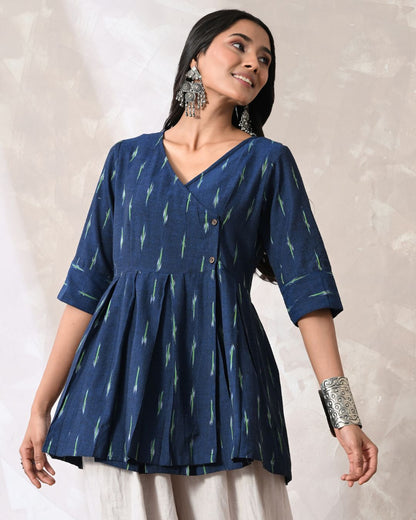 Navy Ikat Wrap Top