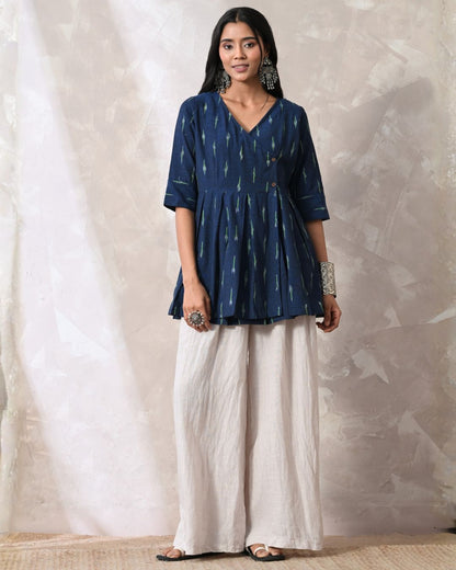 Navy Ikat Wrap Top