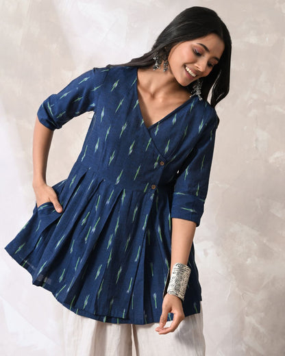 Navy Ikat Wrap Top