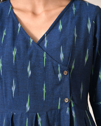 Navy Ikat Wrap Top
