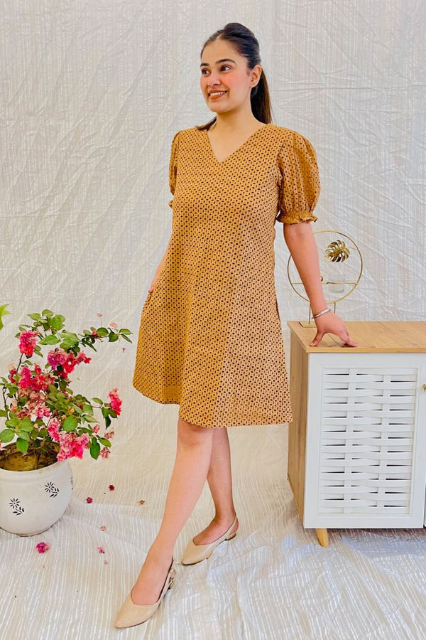 Nude Schiffli Embroidered Flared Dress