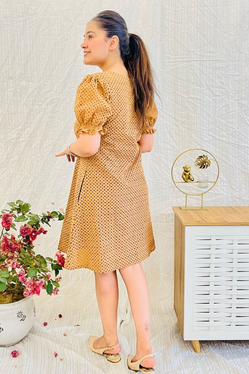 Nude Schiffli Embroidered Flared Dress