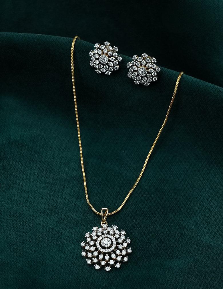 18K Gold-Tone Crystal Pendant Necklace and Matching Stud Earrings Set