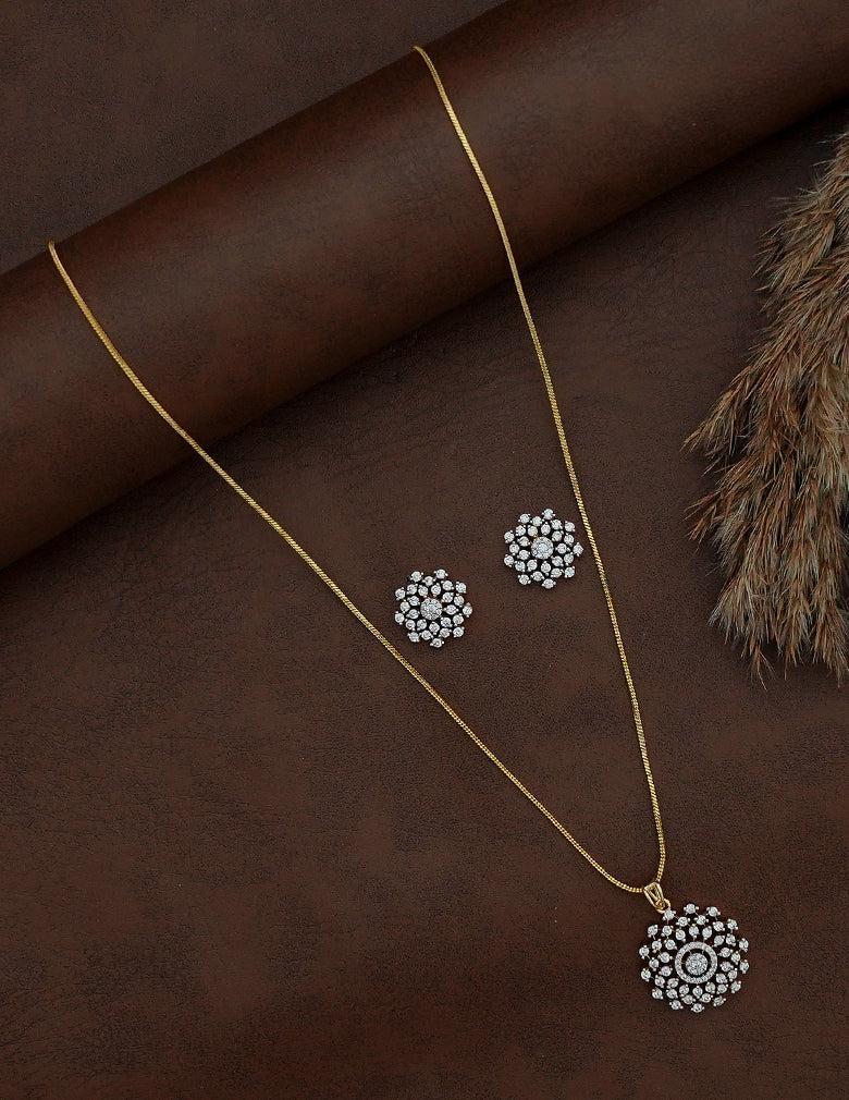 18K Gold-Tone Crystal Pendant Necklace and Matching Stud Earrings Set
