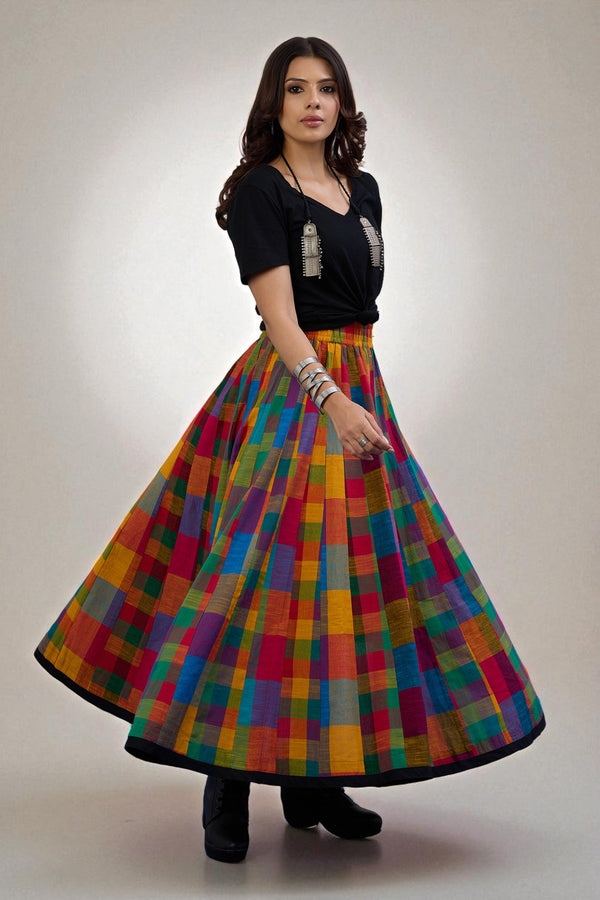 Maati Craft Gulabi Bold Prism Panelled Cotton Swirl Skirt