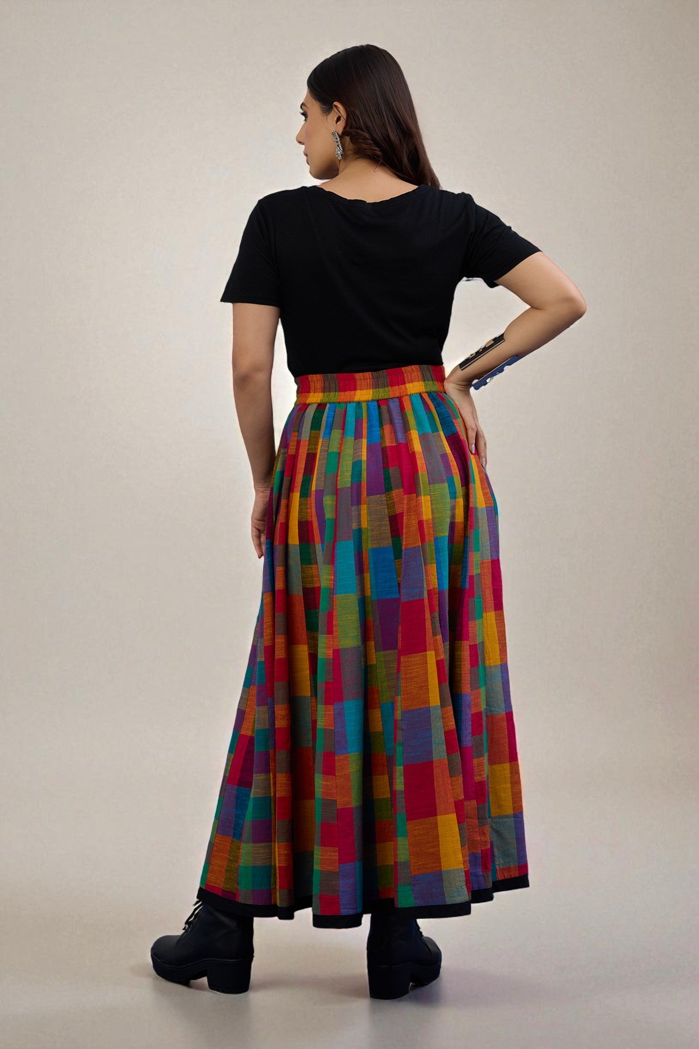Maati Craft Gulabi Bold Prism Panelled Cotton Swirl Skirt