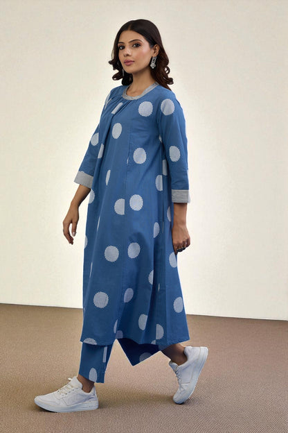 Maati Craft Gulabi Set of 2 : Co-ord Set Sky Dots Cotton Crew Neck Gather Dress & Pants