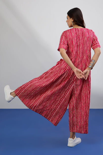 Candy Stripes Jumpsuit with Pockets & Sleeves Mc