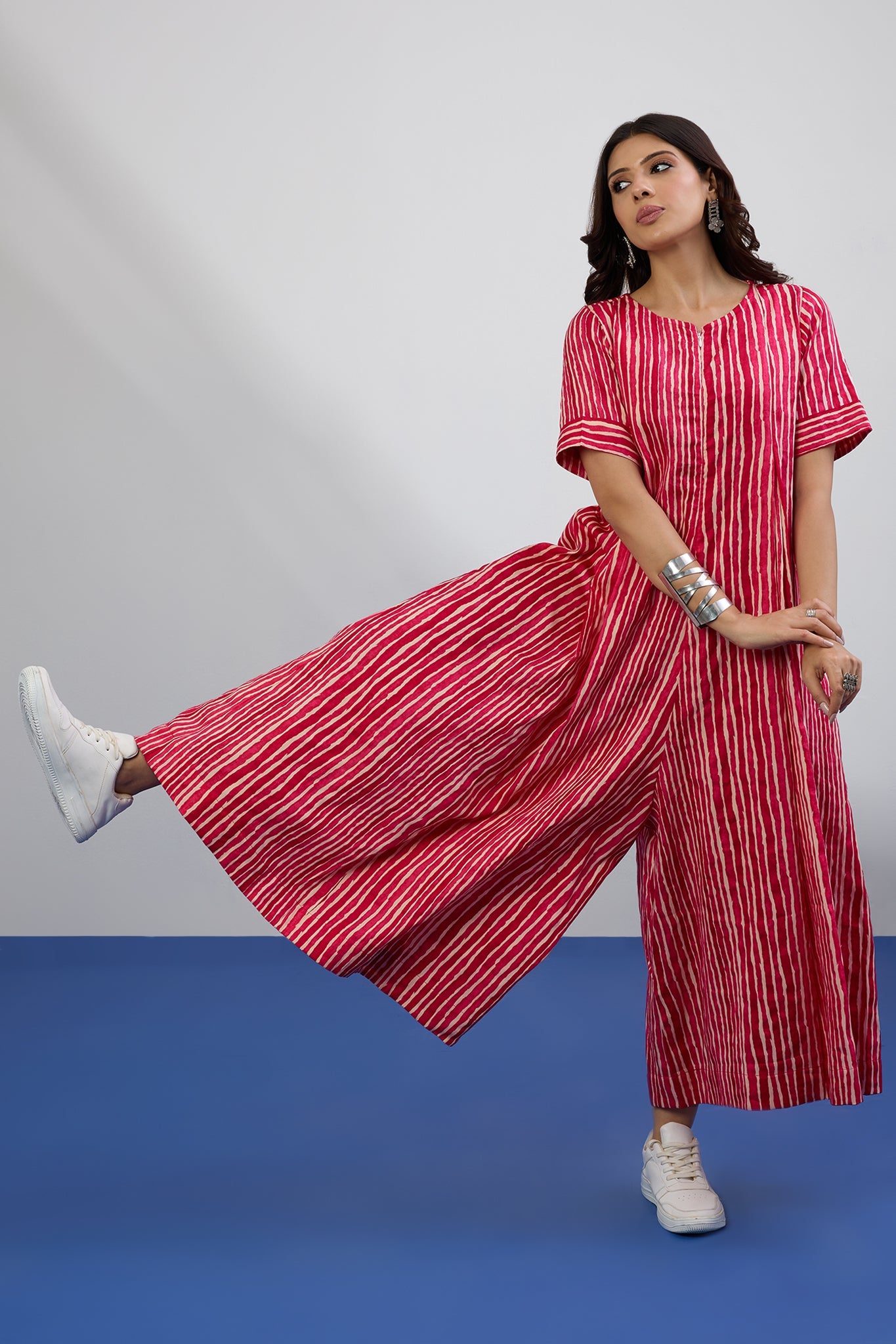Candy Stripes Jumpsuit with Pockets & Sleeves Mc