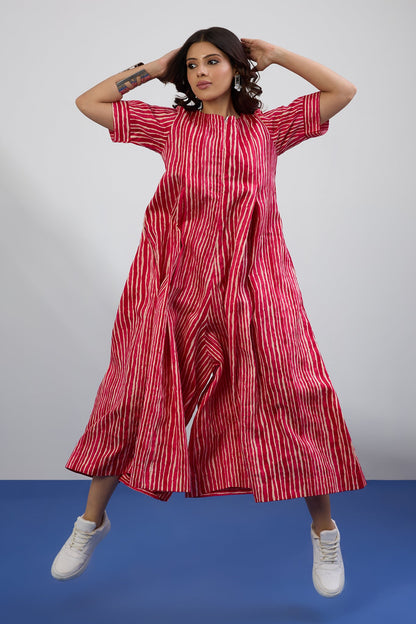 Candy Stripes Jumpsuit With Pockets & Sleeves