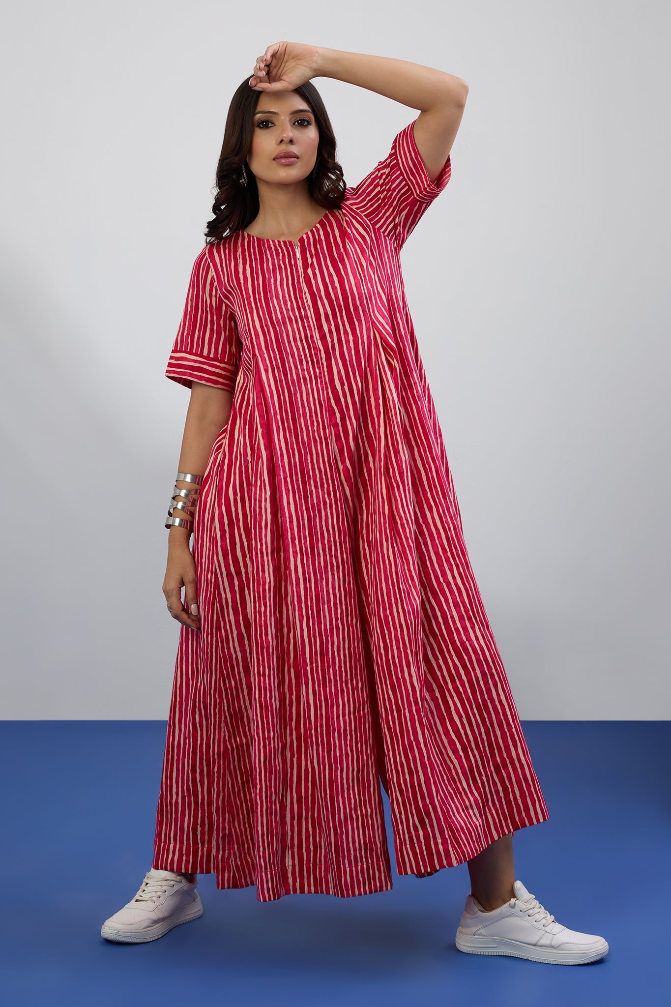 Candy Stripes Jumpsuit With Pockets & Sleeves