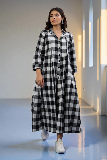 Maati  Chessboard Charm Cotton Jumpsuit With Pockets & Collar