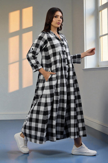 Maati  Chessboard Charm Cotton Jumpsuit With Pockets & Collar