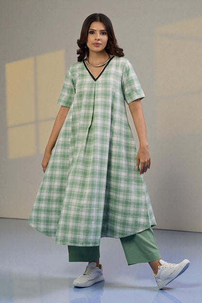 Maati  Pastel Meadow Modern Box Pleated Cotton Kurta