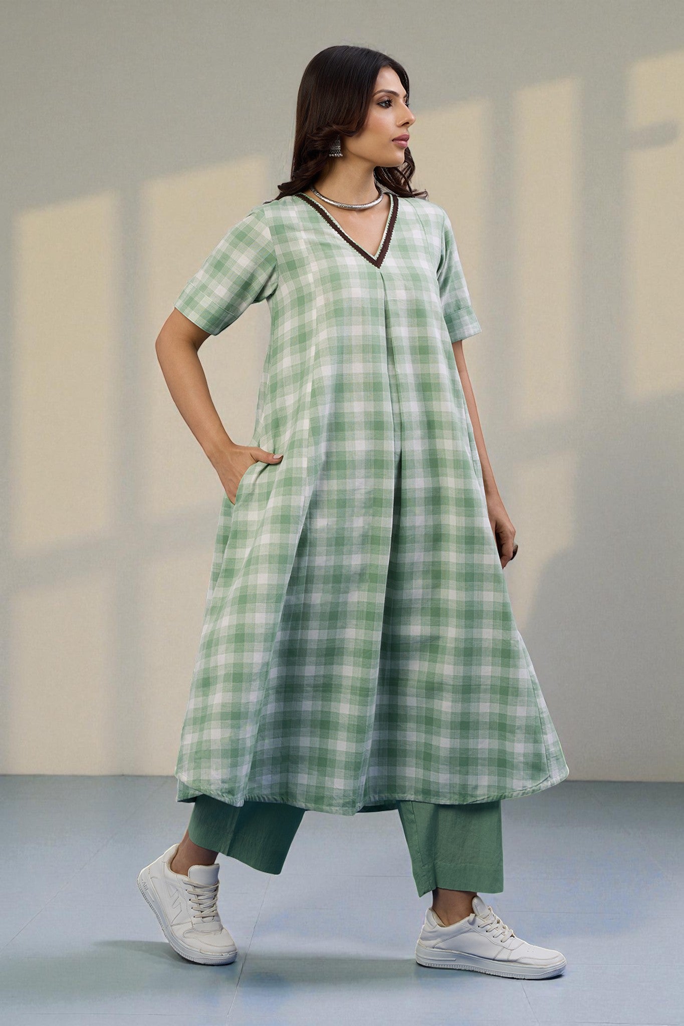 Maati  Pastel Meadow Modern Box Pleated Cotton Kurta