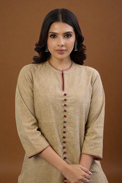 Maati Craft Gulabi Set of 2: Co-ord Set Sandstone Whisper Cotton Button Down Kurta with Flared Skirt