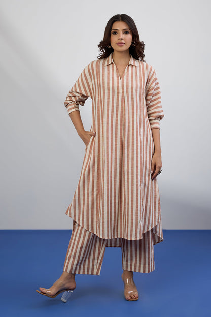 Maati Craft Cocoa Trace Collar Box Pleat Only Kurta