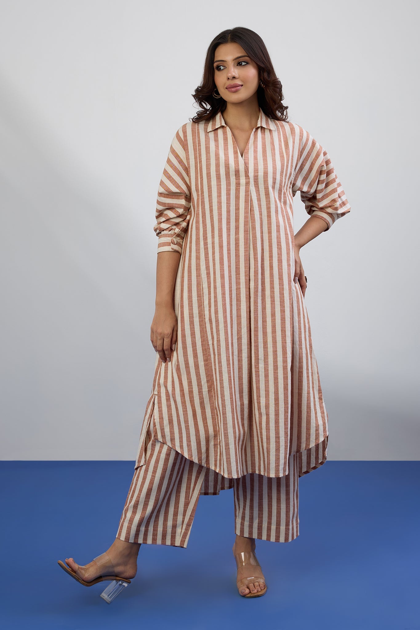 Maati Craft Cocoa Trace Collar Box Pleat Only Kurta