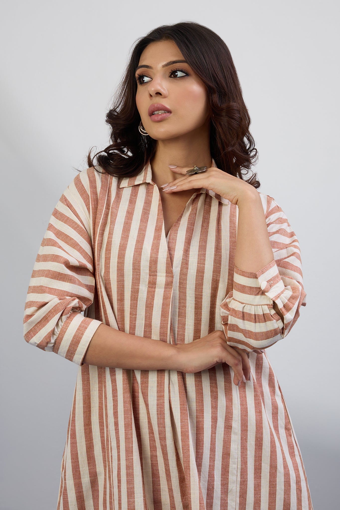 Cocoa Trace Collar Box Pleat Only Kurta Top Mc