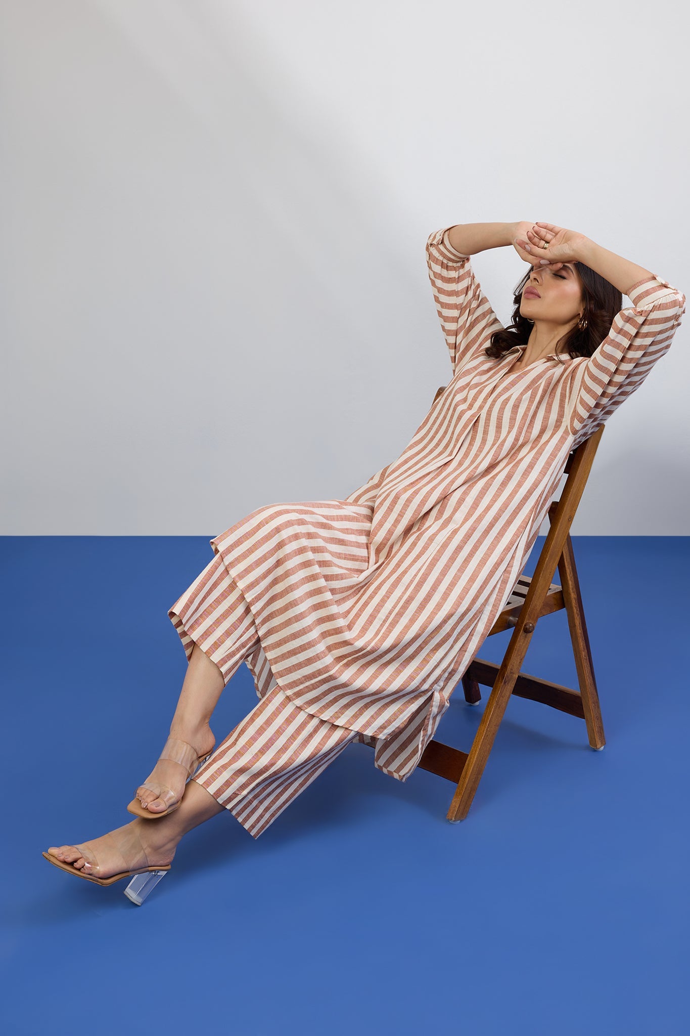 Maati Craft Cocoa Trace Collar Box Pleat Only Kurta