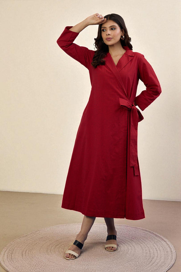 Maati Craft Gulabi Scarlet Charm South Cotton Trench Belt Dress