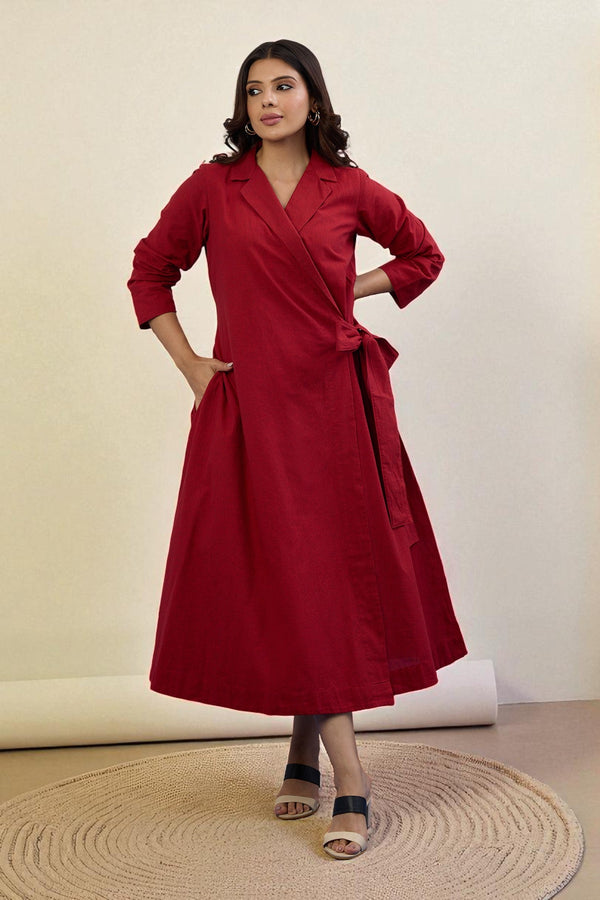Maati Craft Gulabi Scarlet Charm South Cotton Trench Belt Dress