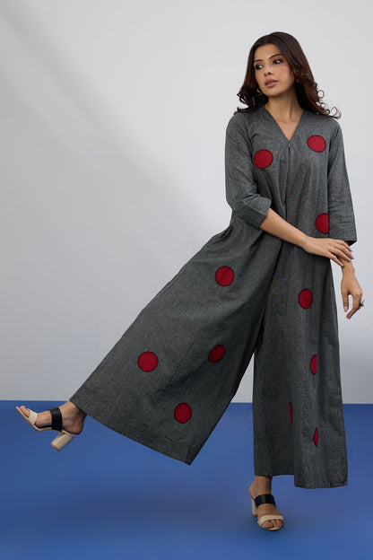 Maati  Ash & Flame Applique Jumpsuit With Pockets & Sleeves