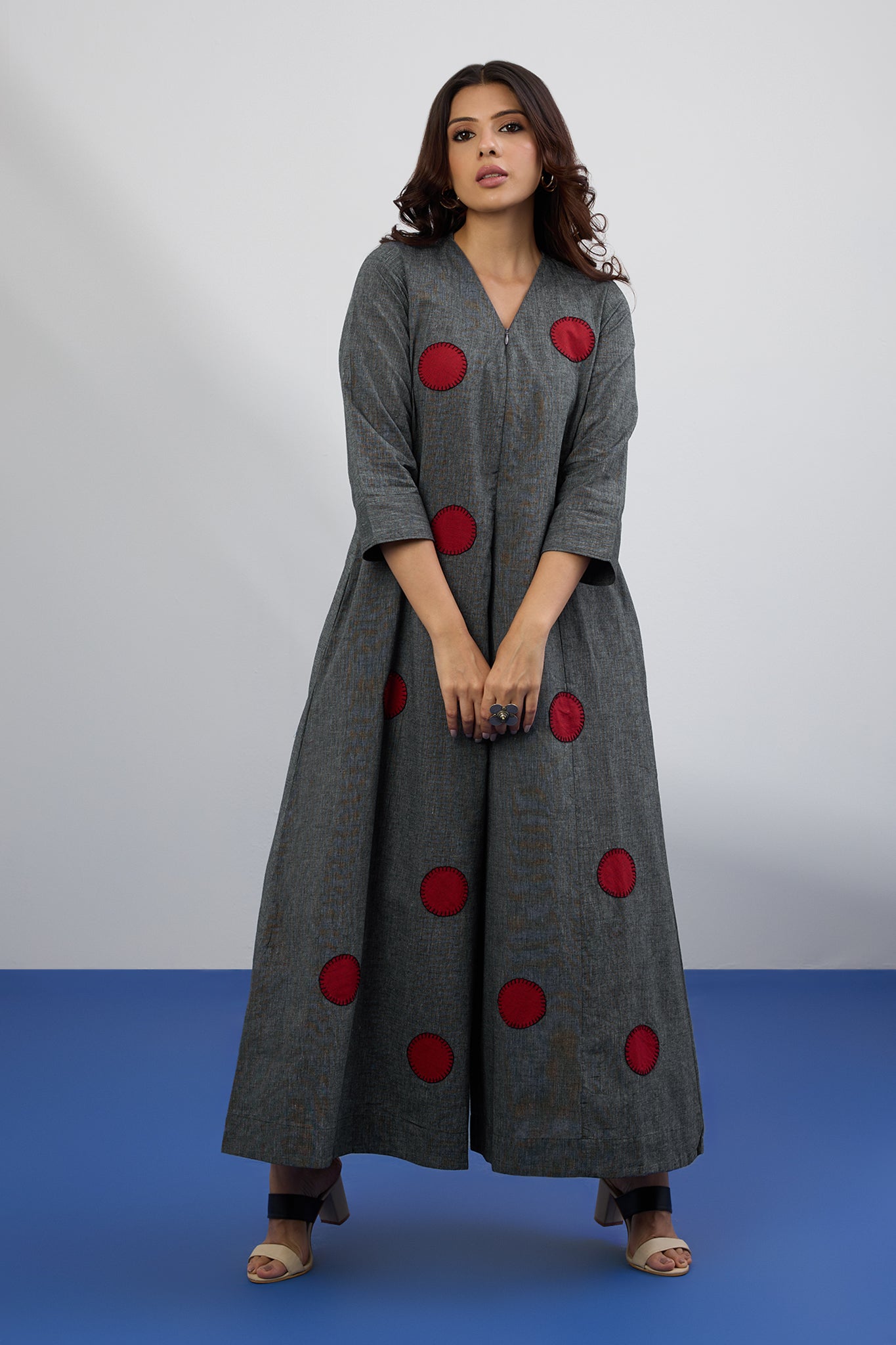 Maati  Ash & Flame Applique Jumpsuit With Pockets & Sleeves