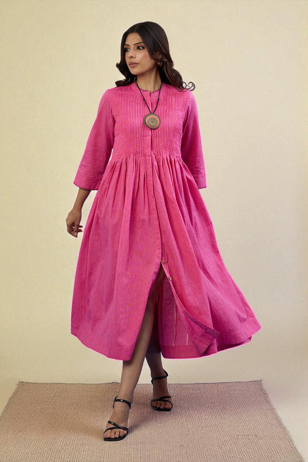 Maati Craft Gulabi Petal Pink Cotton Dress With Pintuck