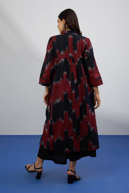 Maati Craft Bold Chevron Long Shirt Dress With Slit