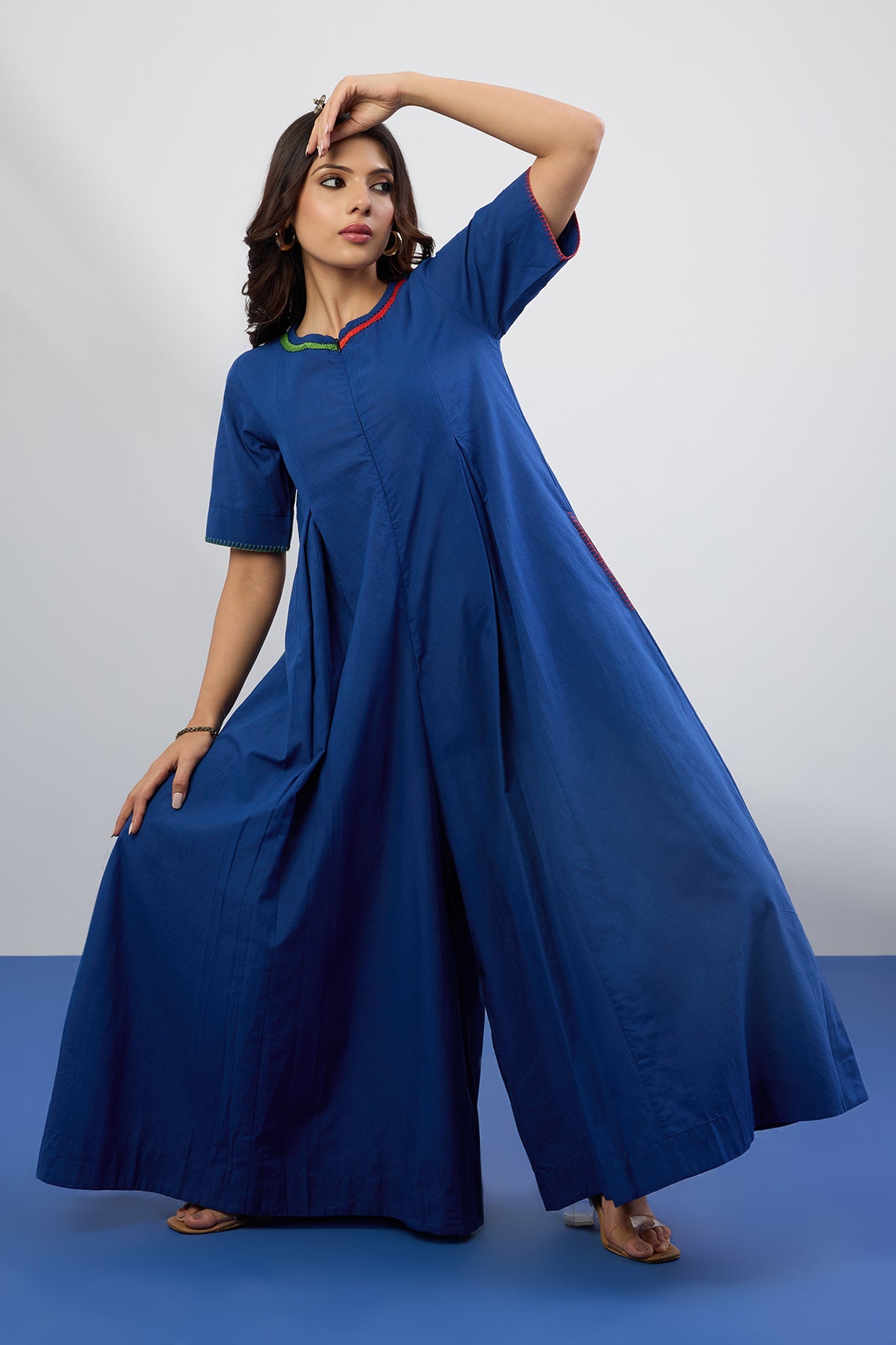 Sapphire Flame Jumpsuit With Pockets & Sleeves