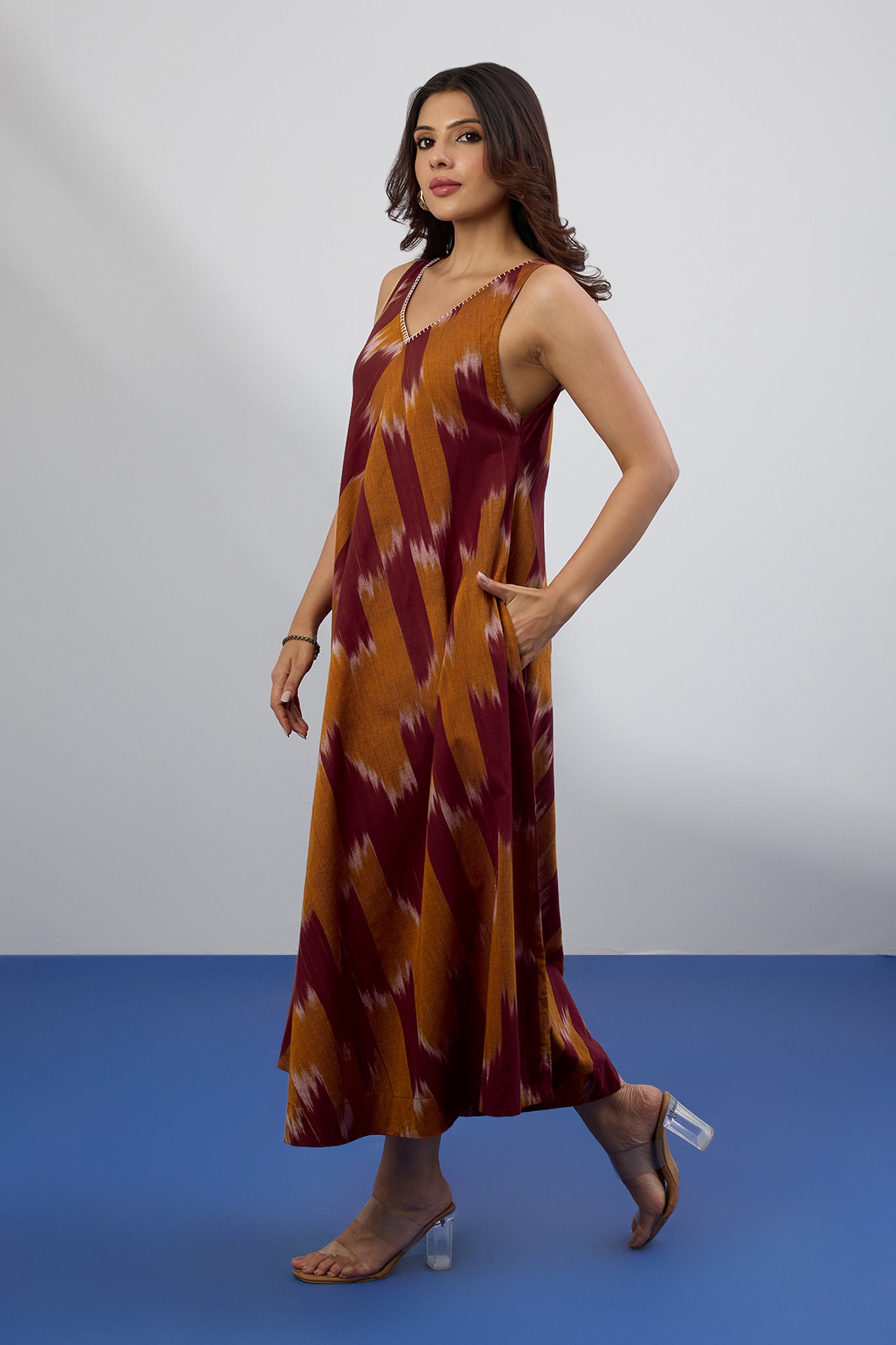 Rustic Rhythm Sleeveless Strap V-Neck Bias Dress Mc