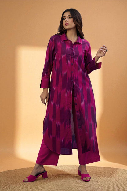Maati Craft Gulabi Amethyst Rose Long Cotton Shirt Dress