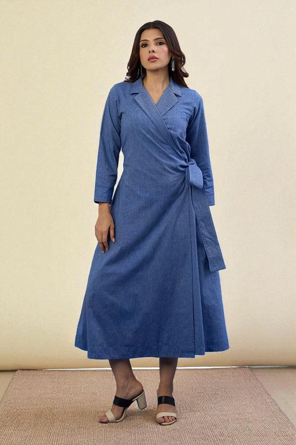 Maati Craft Gulabi Cobalt Dream South Cotton Trench Belt Dress