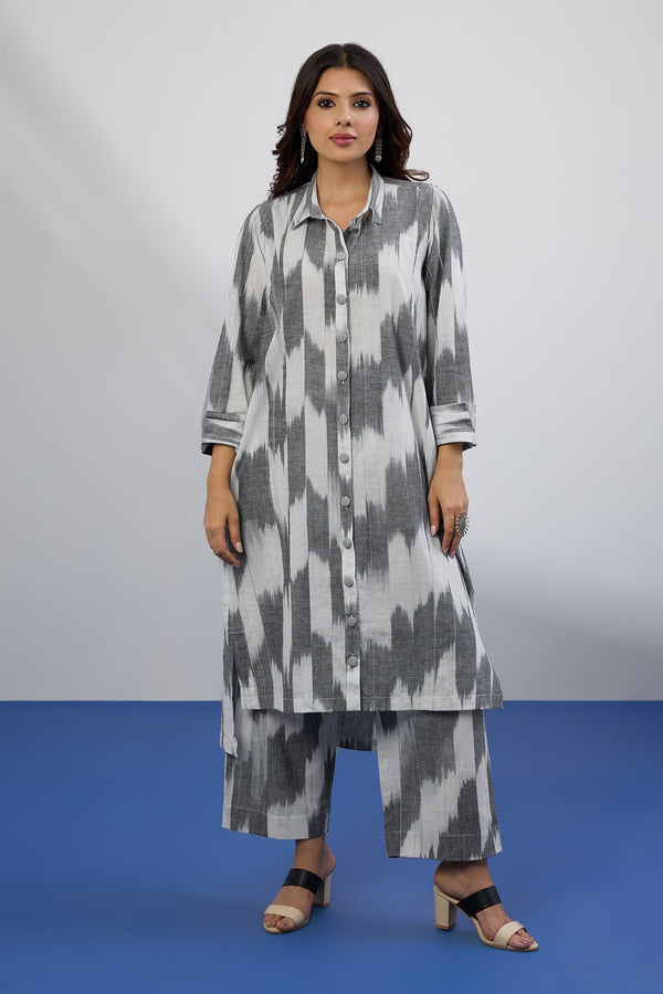 Maati Craft Co-Ord Set Silver Silence Hi-Low Hem Kurta & Pants