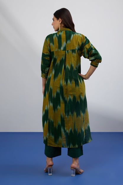 Maati Craft Mustard Meadow Collar Box Pleat Kurta