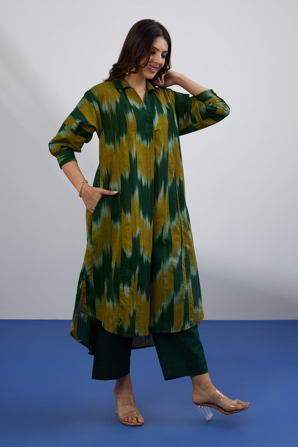Maati Craft Mustard Meadow Collar Box Pleat Kurta